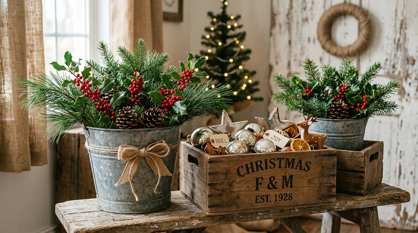 Rustic holiday entry decor inspiration image 1