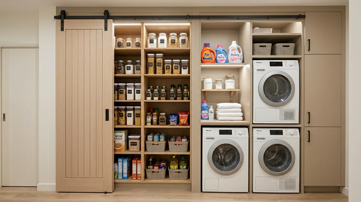 clever pantry in laundry room ideas for food combo layout, inspiration image 2