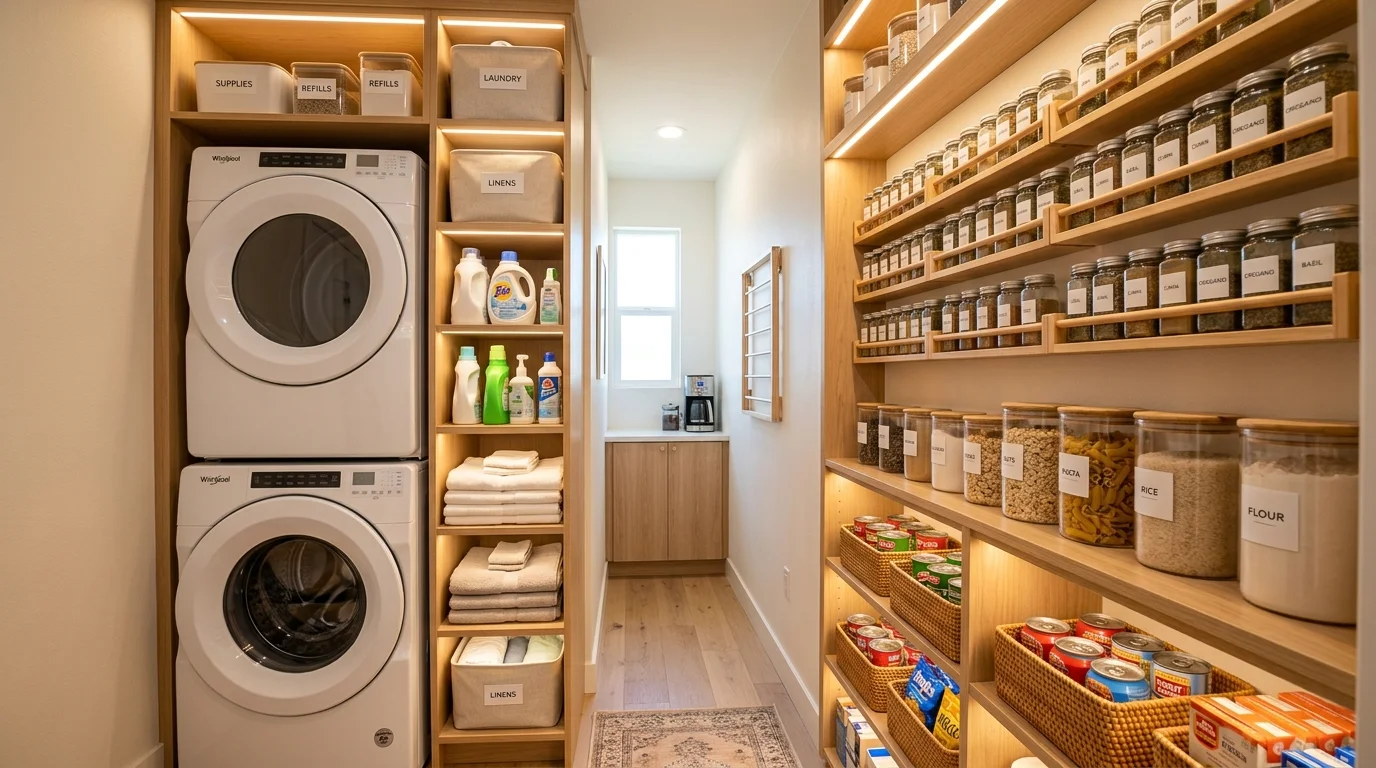 clever pantry in laundry room ideas for food combo layout, inspiration image 6