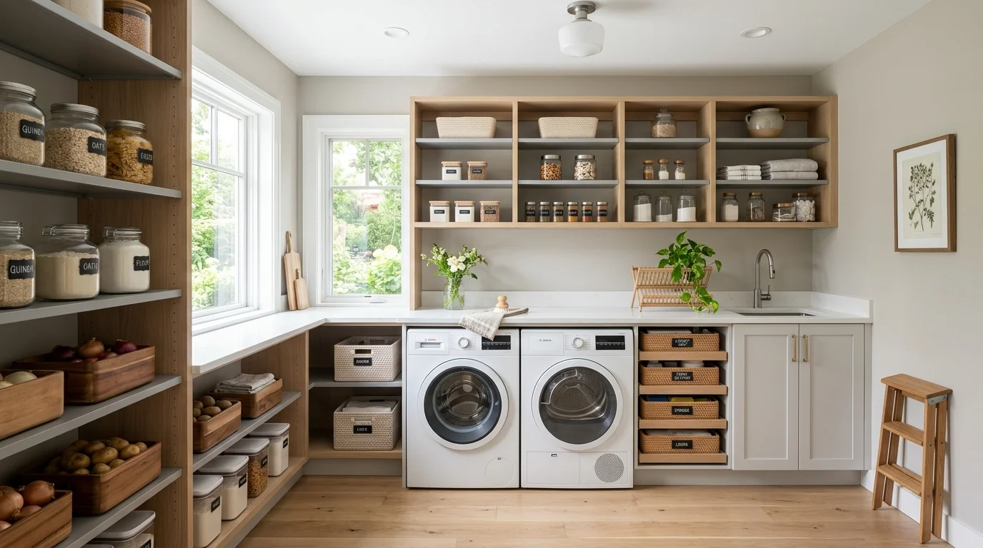 clever pantry in laundry room ideas for food combo layout, inspiration image 8