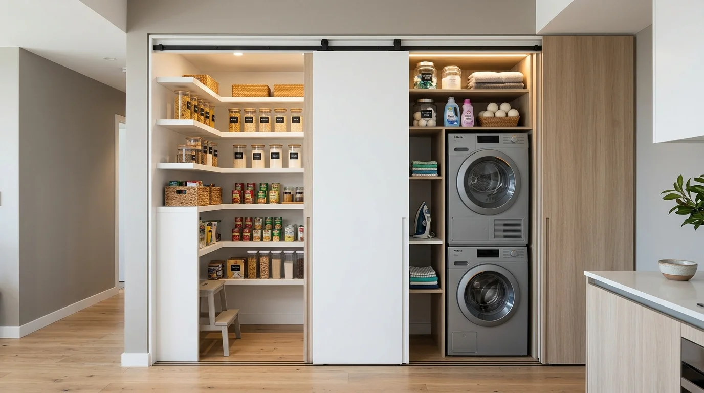 clever pantry in laundry room ideas for food combo layout, inspiration image 9