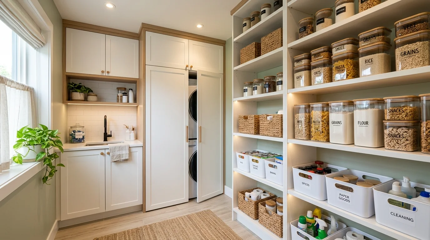 clever pantry in laundry room ideas for food combo layout, inspiration image 10
