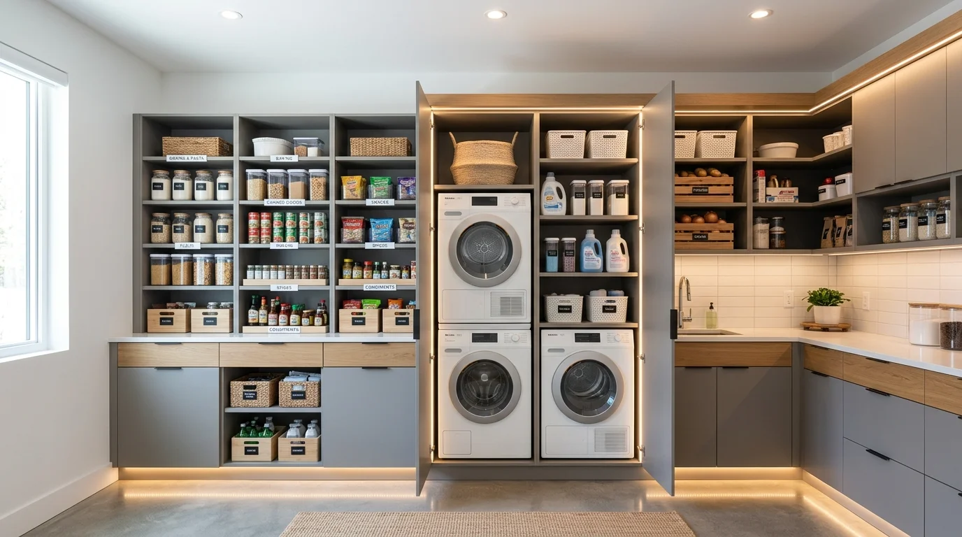 clever pantry in laundry room ideas for food combo layout, inspiration image 12