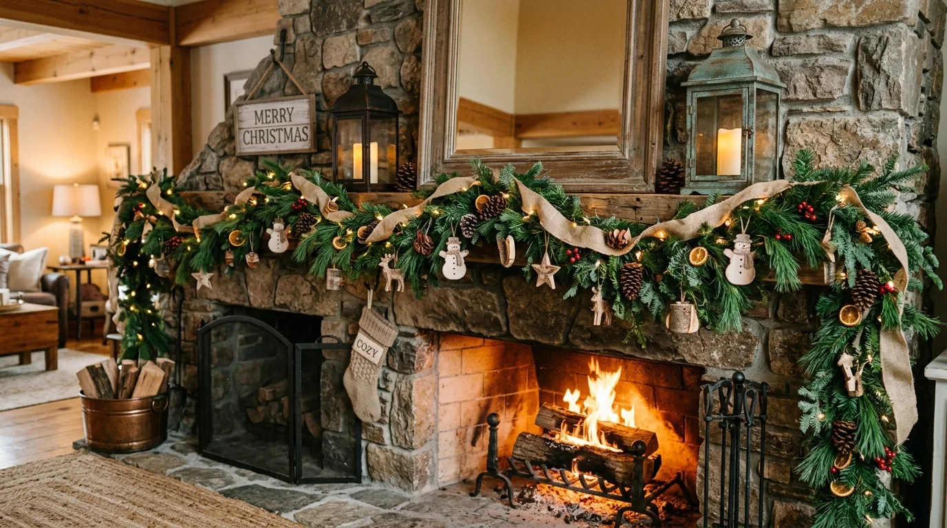 Cozy Christmas fireplace corner inspiration image 1