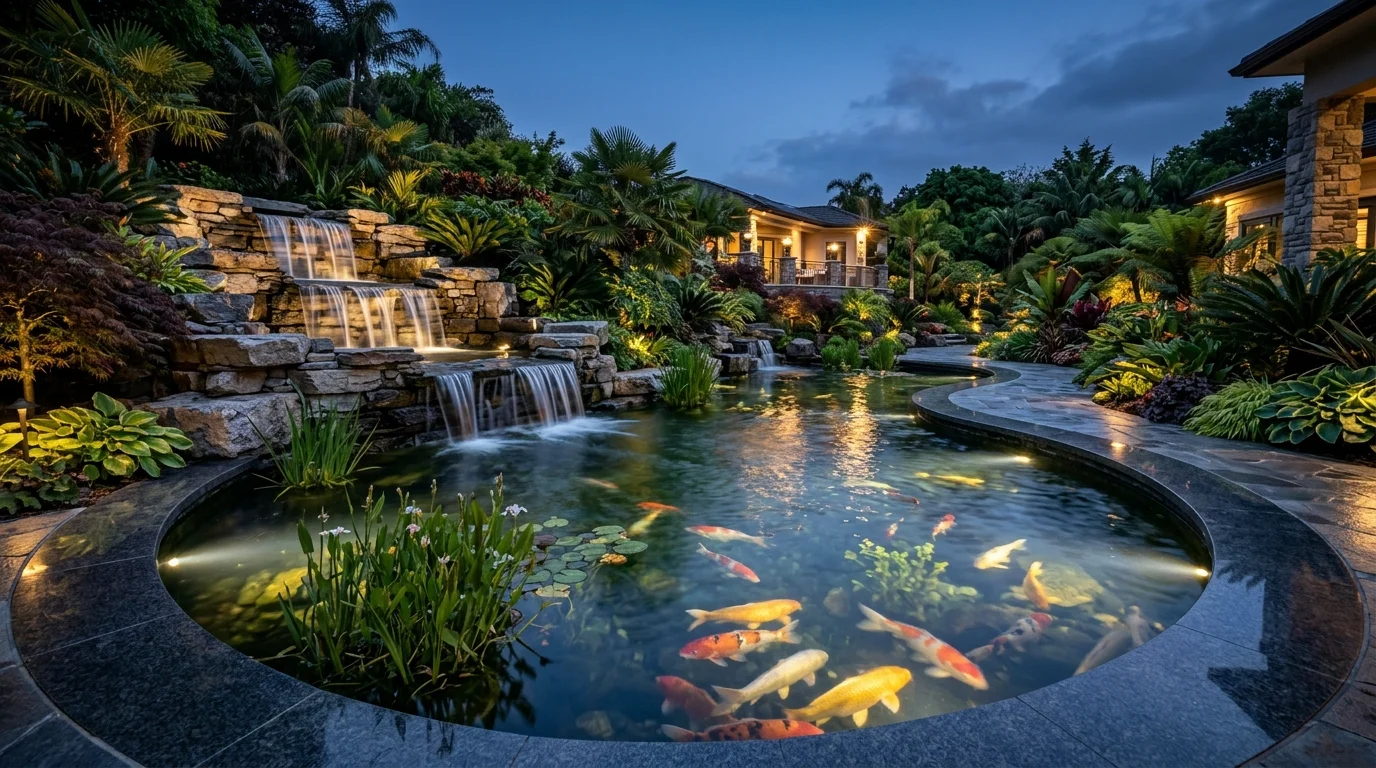 Serene Pond Ideas in Garden with Koi Fish and Water Features, inspiration image 4
