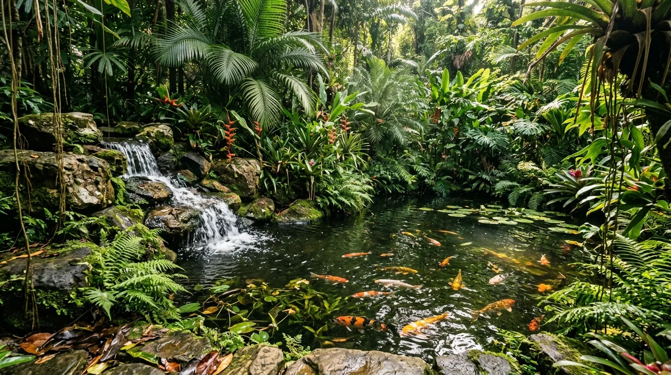 Serene Pond Ideas in Garden with Koi Fish and Water Features, inspiration image 9