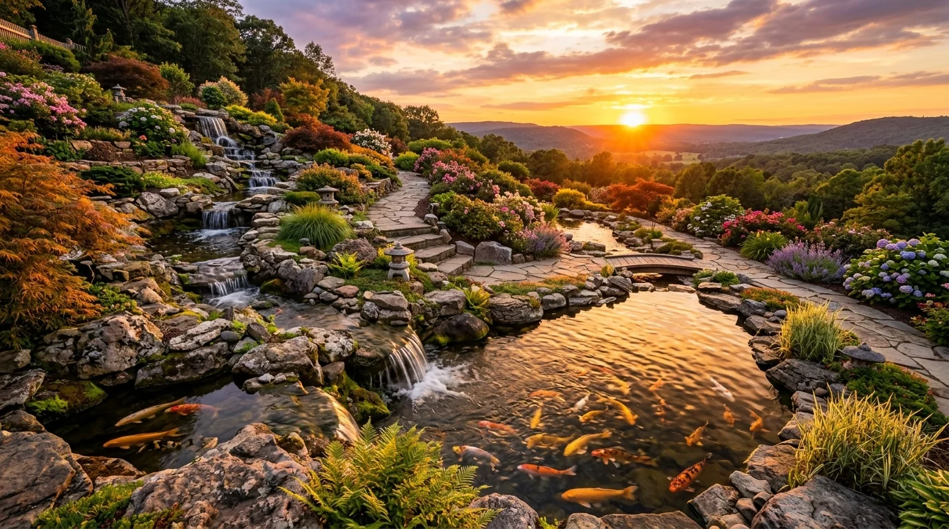 Serene Pond Ideas in Garden with Koi Fish and Water Features, inspiration image 11