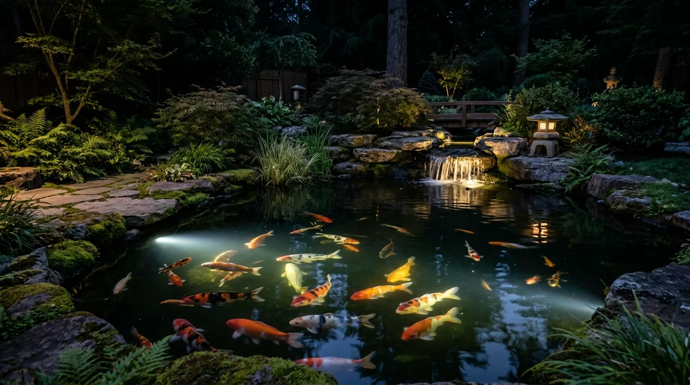 Serene Pond Ideas in Garden with Koi Fish and Water Features, inspiration image 12